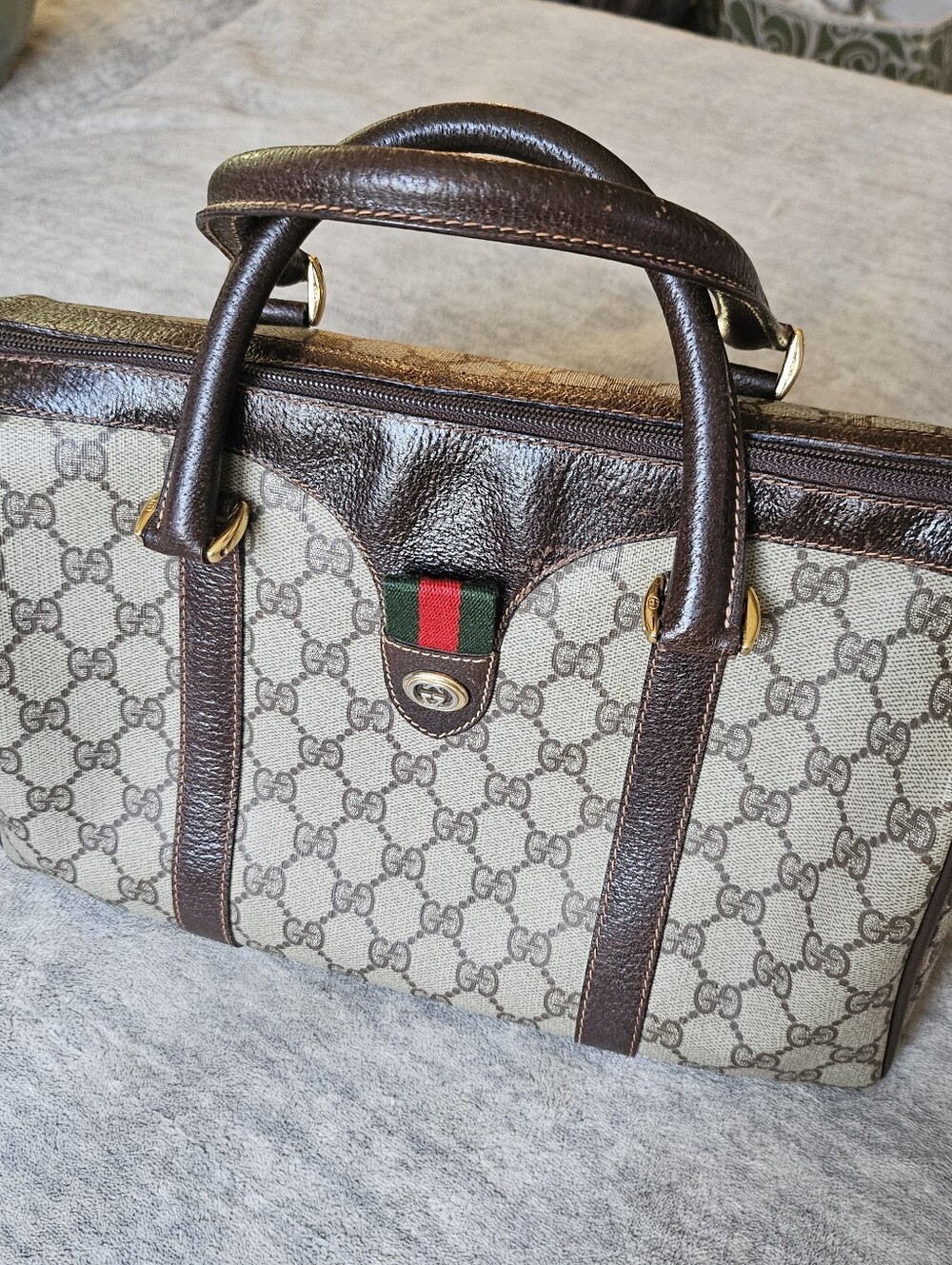 Gucci Boston Vintage Satchel Top Handle Monogram Canvas